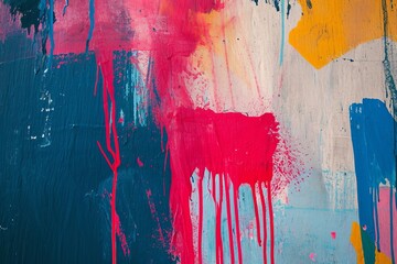 Messy paint strokes and smudges on an old painted wall background. Abstract wall surface with part...