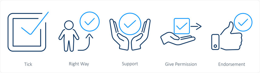 Obraz premium A set of 5 Checkmark icons as tick, right way, support