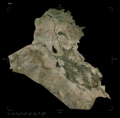 Iraq shape isolated on black. High-res satellite map © zelwanka