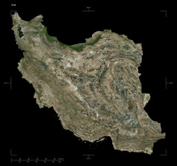 Iran shape isolated on black. High-res satellite map
