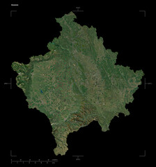 Kosovo shape isolated on black. High-res satellite map © zelwanka