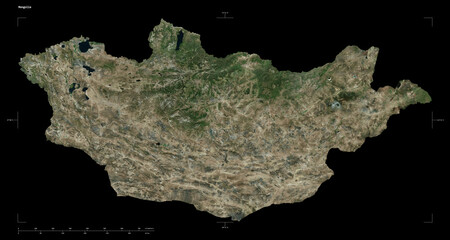 Mongolia shape isolated on black. High-res satellite map © zelwanka
