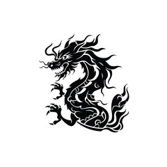 Traditional Chinese Dragon black silhouette icon isolated on white background.