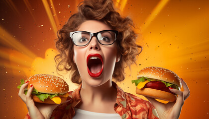Bite of Delight: Surreal Capture of Burger Ecstasy. AI Generative.