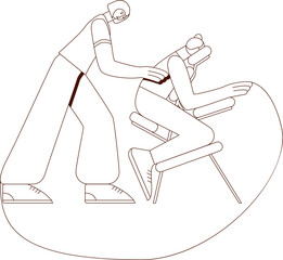 Manual massage and full-body treatment with professional massage therapist in spa. Design concept. Contour drawing. Isolated vector illustration.