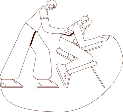 recommend clip art: Manual massage and full-body treatment with professional massage therapist in spa. Design concept. Contour drawing. Isolated vector illustration.