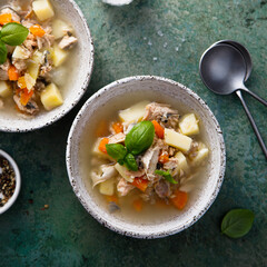 Homemade fish soup with vegetables