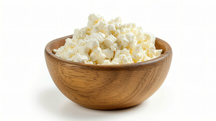 Wooden bowl of cottage cheese