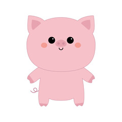 Obraz na płótnie Canvas Pig standing icon. Cute cartoon kawaii funny baby character. Smiling face, tail. Hog swine sow. Farm animal. Flat design. Educational card for kids. White background. Isolated.
