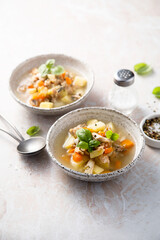Homemade fish soup with vegetables
