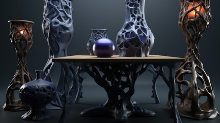 Vases table and chairs UHD wallpaper