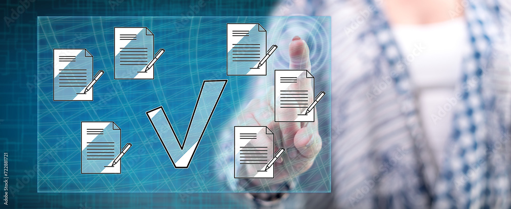 Canvas Prints woman touching a document validation concept