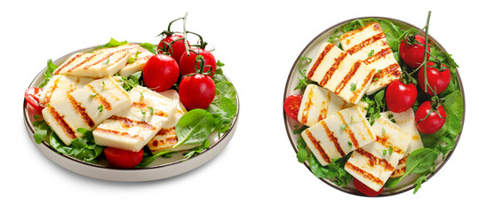 Grilled Halloumi Cheese with Cherry Tomatoes, Tasty Appetizer, Salad, Ketogenic, Paleo Lunch on...