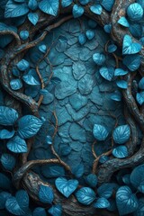 Forest has Dark Leaves and Blue Color Palette in the Style of detailed Fantasy Art - Blue Decorative Relief Twisted Branches detailed Engraving Wallpaper created with Generative AI Technology