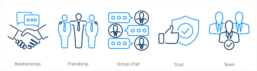 A set of 5 Community icons as relationships, friendship, group chat