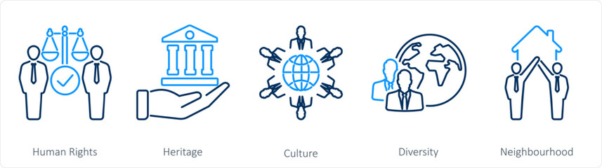 A set of 5 Community icons as human rights, heritage, culture
