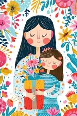 Radiant illustration of a mother receiving a heartfelt gift from her child.