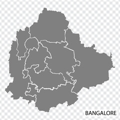 High Quality map of Bangalore is a city of India, with borders of the regions. Map of Bangalore for your web site design, app, UI. EPS10.