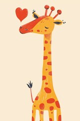 A heartwarming illustration of a giraffe, evoking feelings of affection. - 722884794