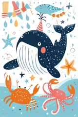 Raamstickers Onder de zee Underwater birthday joy: where fins and friends unite