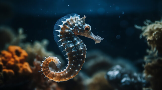 a seahorse swimming in an aquarium
