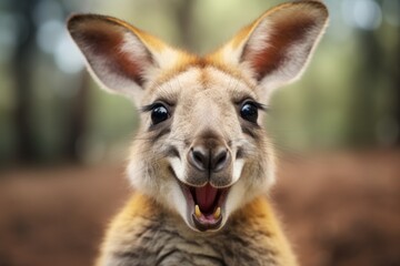 Fototapeta premium Happy surprised kangaroo with open mouth