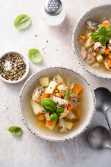 Homemade fish soup with vegetables