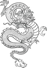 Black Tribal Chinese  Dragon Tattoo Vector Silhouette Cricut illustration