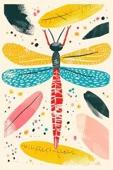A lively and cute dragonfly illustration adorns this vibrant greeting card.