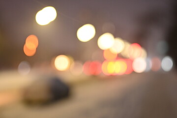 blurry night city, blurry night city road with cars, out of focus night city