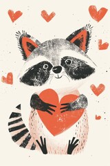Expressive illustration of a lovable raccoon conveying joy and friendship. - 722888570