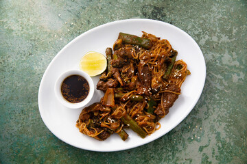 Homemade noodles with beef