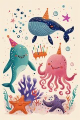 Underwater birthday joy: where fins and friends unite
