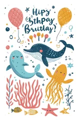 Stickers pour porte Vie marine Colorful sea party for fin-tastic birthday vibes.