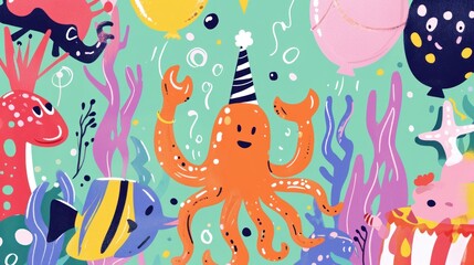 Adorable sea critters unite for a cheerful birthday party.