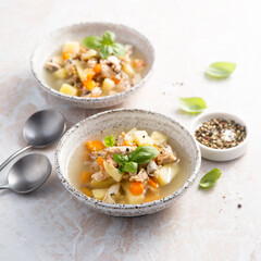Homemade fish soup with vegetables
