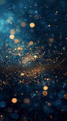 Fototapeta na wymiar Blue and Gold Bokeh Particles Lighting Pattern in the Style of Interstellar Nebula - Light Gold and Dark Black Minimalist Bokeh Background created with Generative AI Technology