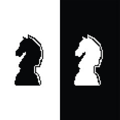 8 bit Pixel  Knight icon vector chess. Chessmen figure pixel art pieces. 