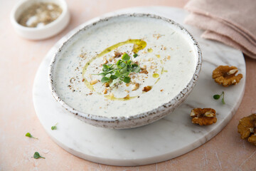 Cold cucumber soup with walnut