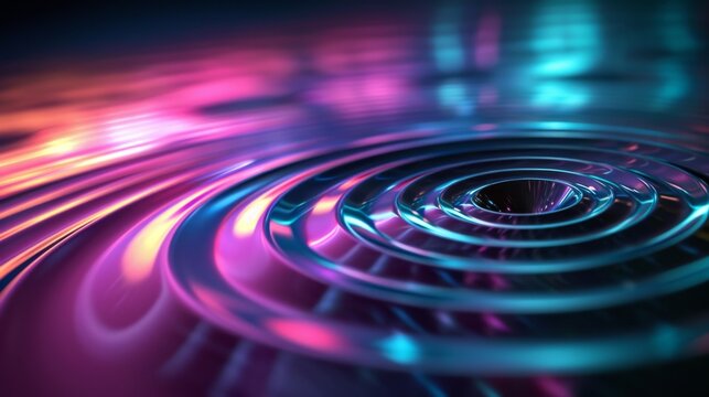 Modern digital waves in neon light. The change in the frequency of a wave circles in relation to an observer who is moving relative to the source of the wave