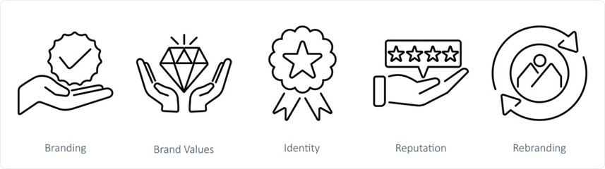 A set of 5 Branding icons as branding, brand values, identity