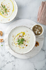 Cold cucumber soup with walnut