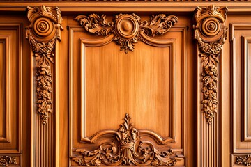 Elegant vintage wood carving detail on a panel with ornate floral patterns, perfect for classic interior design themes.