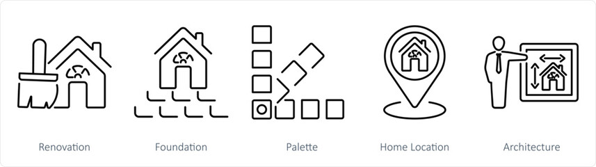 A set of 5 Build icons as renovation, foundation, palette
