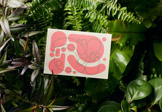 Mockup of customizable horizontal A6 postcard in plants