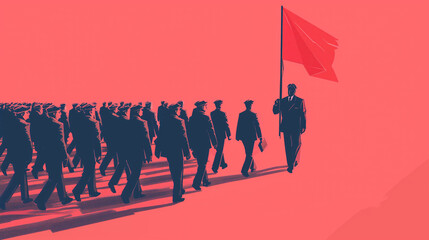 Socialism illustration with red background, people protest, humanitarian, dictatorship - obrazy, fototapety, plakaty