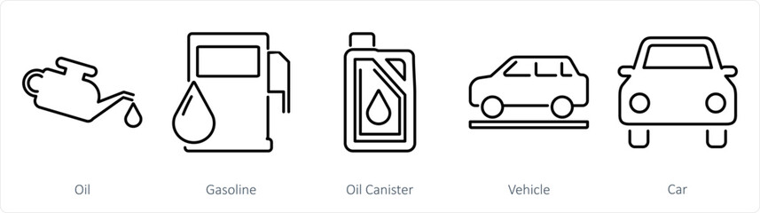 A set of 5 Car icons as oil, gasoline, oil canister
