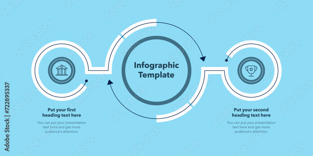 Poster simple diagram with two stages with icons and a place for your text - blue version. flat infographic