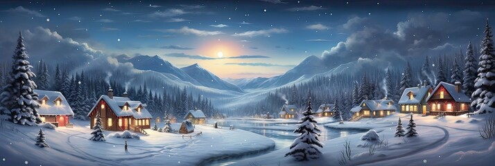 Winter wonderland, holiday charm, snowy landscape, Christmas magic, peaceful tranquility, seasonal enchantment. Generated by AI. - obrazy, fototapety, plakaty