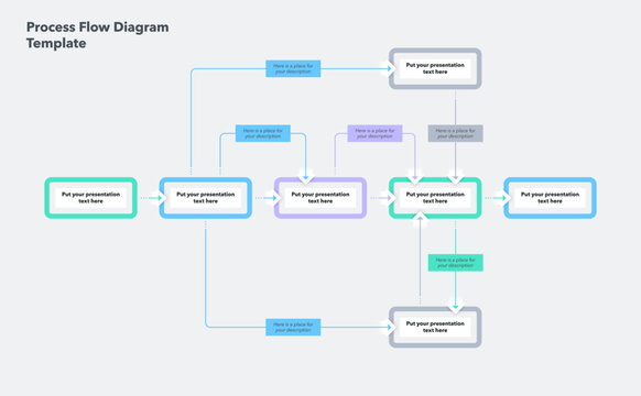 Simple modern template for process flow diagram. Flat infographic design with thin lines for website or data presentation.